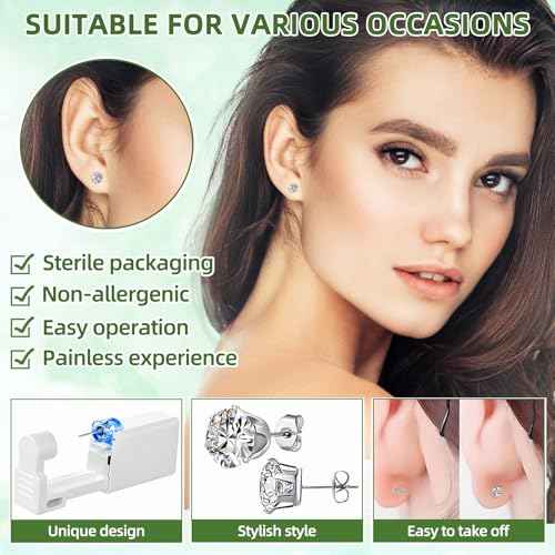 24 Pcs Ear Piercing Kit: Disposable Ear Piercing Gun Kit with 8 Guns, 8 Pcs Earrings Stud, 8 Pcs Cleaning Pads