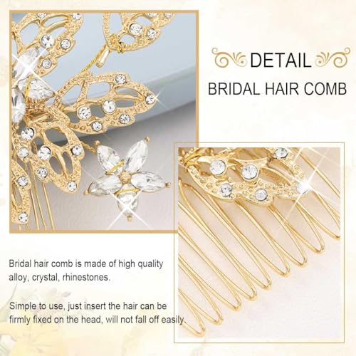 Gold Bridal Hair Comb Crystal Flower Hair Pieces Rhinestone Wedding Hair Accessories for Women