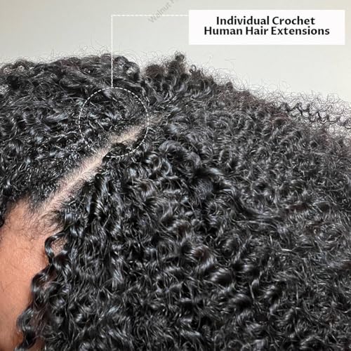 Knotless Pre Separated Crochet Human Hair Extensions Afro Kinky Curly Mongolian Virgin Braiding Hair Invisible Pre Looped Feather Braids Bundles For Black Women Walnut Hair 18inch 60g