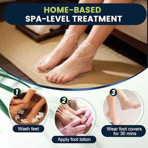 200PCS Plastic Foot Covers for Feet, Leak-Proof Plastic Foot Masks for Moisturizing Feet, Pedicure & Foot Care, 200 Stickers for Snug Closure Included (Fits up to USA 9)