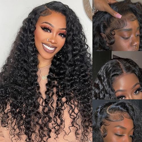 12A Deep Wave Bundles Human Hair 16 18 20 Inchs Human Hair Bundle 100% Unprocessed Brazilian Curly Wet Wavy Texture 3 Bundles Deep Wave Natural Black