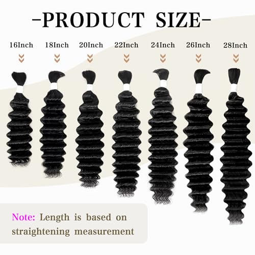 Deep Wave Bulk Human Hair for Braiding 2 Bundles 100g 26 Inch No Weft 10A Brazilian Virgin Curly Human Hair Extensions for Boho Braids Wet Wavy Human Braiding Hair (26"/100G,Black)