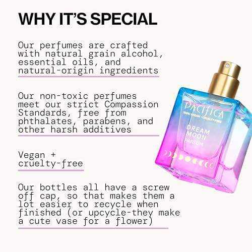 Pacifica Dream Moon Womens Spray Perfume 1 fl oz ? Long-Lasting Floral Woody Fragrance for Her - Rose, Patchouli, Sandalwood ? 100% Vegan, Cruelty-Free, Phthalate-Free Fragrance