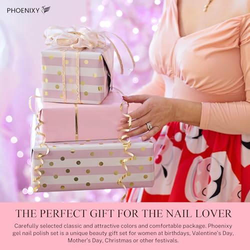 PHOENIXY 71 Pcs Gel Nail Polish Kit with U V Light, 55 Colours Gel Nail Kit with 5 Pcs Base Top Coat Manicure Starter Nail Polish Set Gifts for Women ST9019