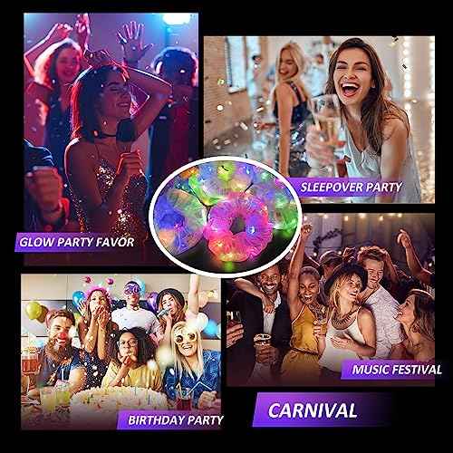 Light Up Scrunchies Party Favor, Gifts for Girls Halloween LED Scrunchy Hair Ties for Women & Girls Hair 80s, Glow in the Dark Party Supplies Festival Rave Accessories for Neon Glow Party