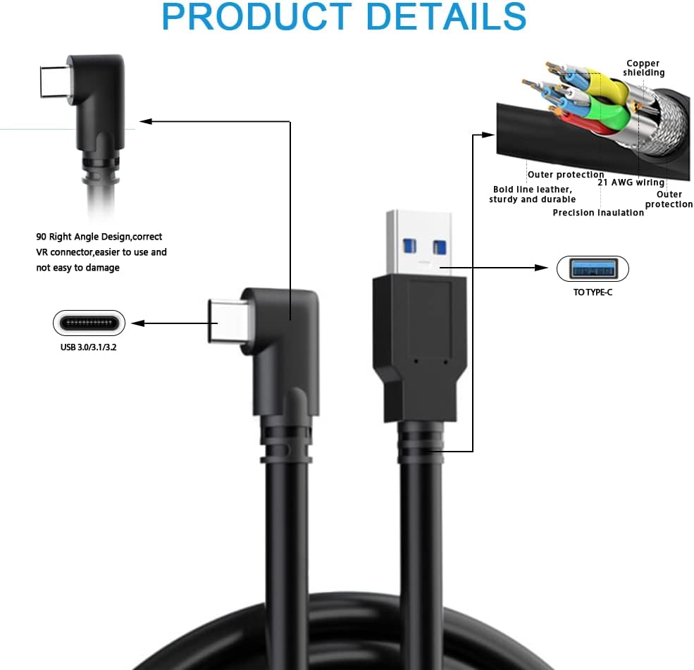 16FT Link Cable for Oculus Quest3/Quest 2, High Speed Data Transfer Charging Cable USB 3.0 to USB C Cable Charger for Oculus Quest 2 Accessories VR Headset Gaming to PC