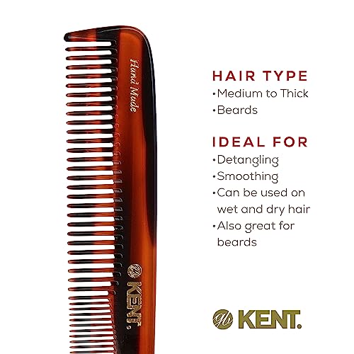 Kent 9T Tortoiseshell Fine Tooth and Wide Tooth Comb - Large Handmade and Saw-Cut Fine Hair Dressing Comb - Wet Hair Detangler Combs for Women and Durable Grooming Made in England