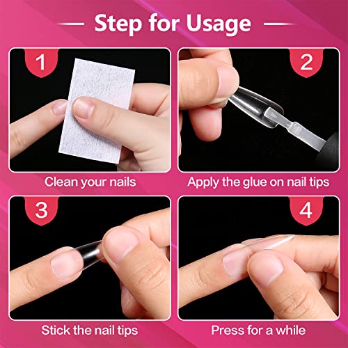 AIMEILI Long Stiletto Gel Nail Tips 432PCS Pre-buff Almond Fake Clear Nails Full Cover, Acrylic False Press on Nails with Box for Nail Art Salon and Home DIY, 10 Sizes