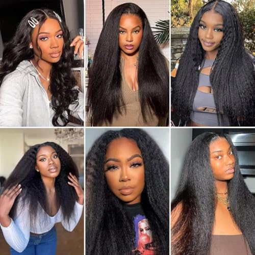 Selina Hair U Part Human Hair Wig Kinky Straight 22 Inch Brazilian Half Wig Upgraded U Shape Clip in Human Hair Wigs Yaki Straight Glueless Wigs Natural Color