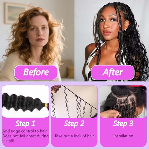 Human Braiding Hair for Boho Braids 110g Deep Wave Bulk 100% Human Hair for Braiding Knotless Brazilian Virgin Crochet Hair Extensions Bulk Bohemian Micro Braiding 3 Bundles Natural Color 20 Inch