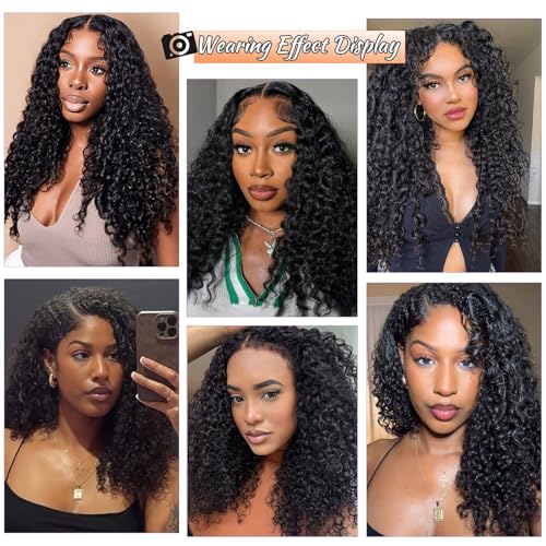 Burmese Curly Wig Human Hair V Part Wig 100% Real Human Hair Glueless With Drawstring Clip In Burmese Curly V part Wigs Upgrade U Part Wigs 220% Density 16 Inch Natural Black 1B Color