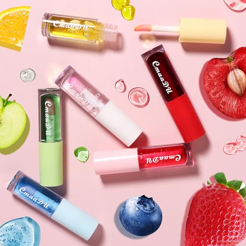 FantasyDay Plumping Lip Oil Set, Clear Lip Gloss for Lip Care, Fruit Flavour Hydrating Lip Glow Oil Toot Lip Oil, Nourishing, Non-sticky