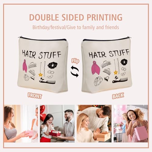 Hair Stuff Makeup Bag Gifts: Hair Accessories Themed Cosmetic & Toiletry Organizer Pouch For Teen Girls & Women Hairstylist Sisters, Friends.Ideal Gift For Travel, Birthdays, & Christmas.
