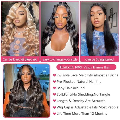 13x6 HD Frontal Wig 250 Density HD Lace Front Wigs Human Hair Pre Plucked with Baby Hair Brazilian Virgin Hair Glueless Body Wave Wig 22 Inch Transparent Lace Front Wigs Human Hair Natural Black