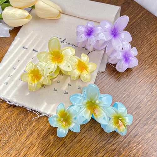 Plumeria Shape Hair Claw Clip Vivid Floral Large Non-Slip Hair Accessories 4.3" x 2.6" for Thick Hair Women Girls, Daisy Yellow