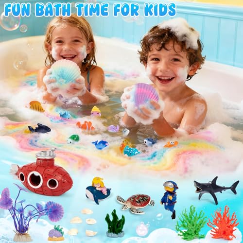 Ocean Bath Bombs for Kids with Toys Inside, 12 Pack Kids Shell Bath Bombs with Surprise Sea Animal Toys for Boys Girls Handmade Bubble Bath Fizzies Birthday Christmas Gift Set