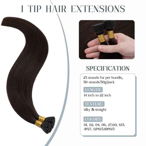 I Tip Hair Extensions Human Hair for Women TESS i tip hair extensions,fusion hair extensions human hair,50Gram/100 Strands Pre-Bonded,Silky Straight Dark Brown 18 inch