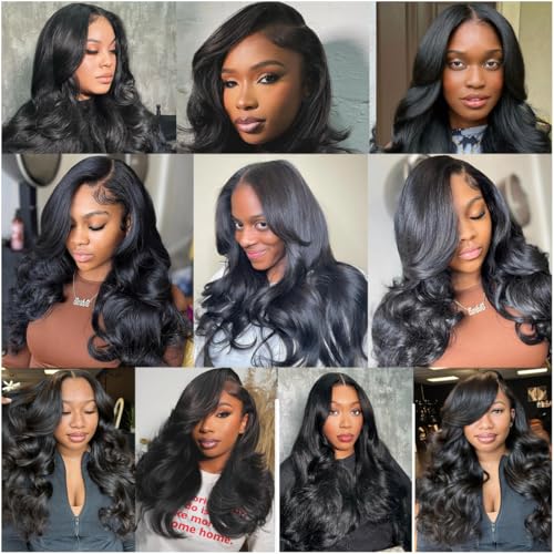 Body Wave Lace Front Wigs - HD Transparent Lace Frontal Wigs for Women, Natural Color 20 Inch, 180% Density Brazilian Human Hair, 9A Glueless Wigs Plucked with Baby Hair