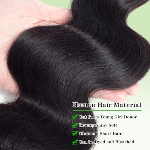 Body Wave Bundles with 5x5 Closure Human Hair (14 16 18+12) 100% Unprocessed Brazilian Virgin 10A Body Wave Human Hair Weave Bundles with 5x5 Closure Natural Color