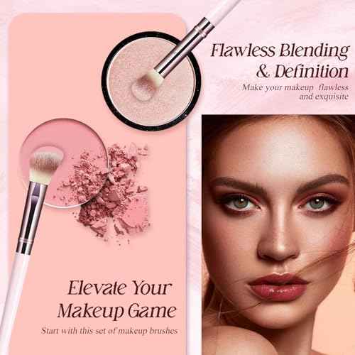 Makeup Brush Set, Premium Synthetic 10 PCS Makeup Brushes, Travel Makeup Brush Set with Soft Hairs, Makeup Brushes Set Professional for Blush, Eyeliner, Eyeshadow, Concealer, and Foundation (Pink)