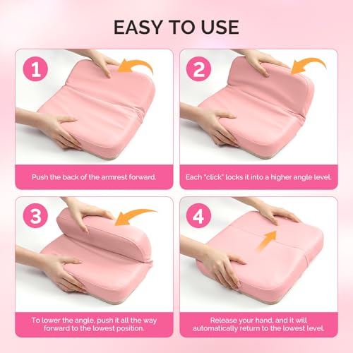 MelodySusie Foldable Manicure Arm Rest for Nails Tech, Adjustable Nail Arm Rest for Acrylic Nail Art, Professional PU Leather Nail Hand Rest Stand for Manicurist, Pink