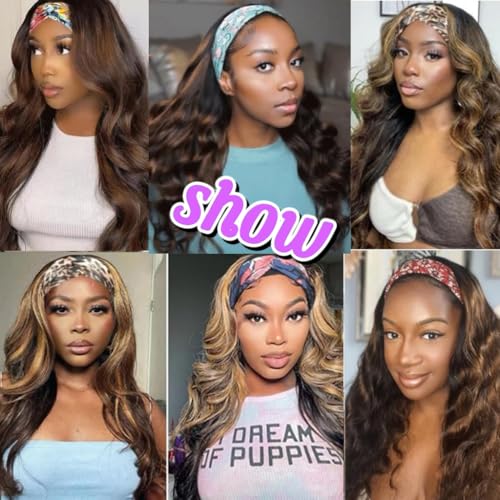 Headband Wig Human Hair Body Wave Headband Wigs for Black Women human hair 1b/30 color Wear and Go Glueless Wig 100% Brazilian Virgin Human Hair Headband wig 150% Density(20inch)
