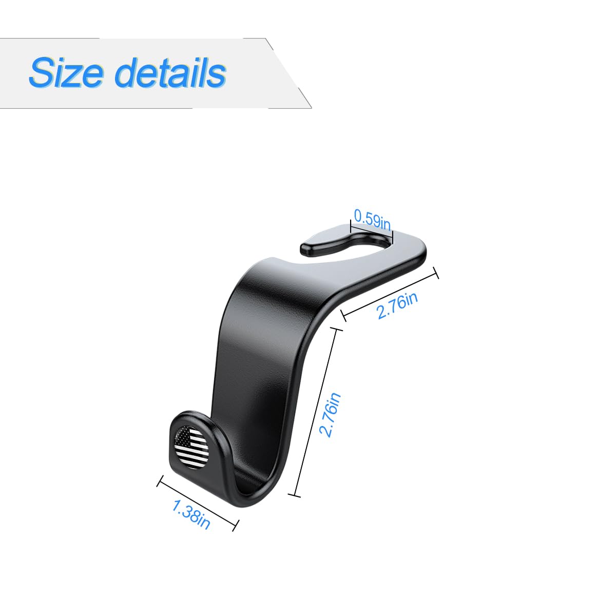 4PCS Car Seat Headrest Hooks, Auto Back Seat Hanger Holder, Durable Stylish Vehicle Organizer Universal Car Interior Accessories, Storage Hooks for Purses, Bags, Clothes, Hats (Black/Black Flag)