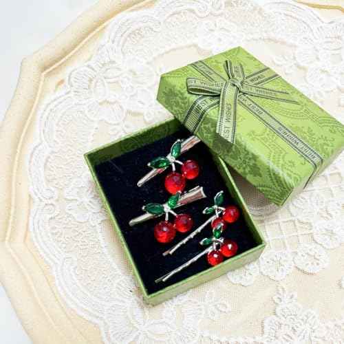 4 Pieces Red Cherry Hair Clips Metal Hairpins Duckbill Alligator Clips Hair Accessories Gift for Women Girls (red cherry mix pattern)