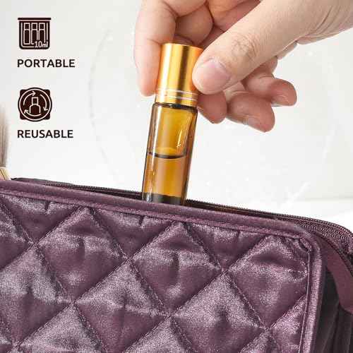 4 Pack, 10 ml Roller Bottles for Essential Oils, Leak-Proof Glass Roller Ball Applicator, Refillable Roll on Bottles with Opener & Labels for Perfume & DIY Skincare