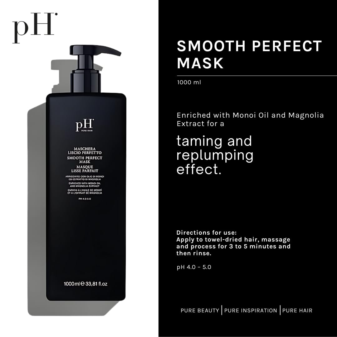 pH PURE HAIR Smooth Perfect Anti-Frizz Hair Mask - Deep Conditioning Hair Mask for Damaged, Dry, Curly & Color-Treated Strands with Monoi Oil & Magnolia Extract - 33.8 oz