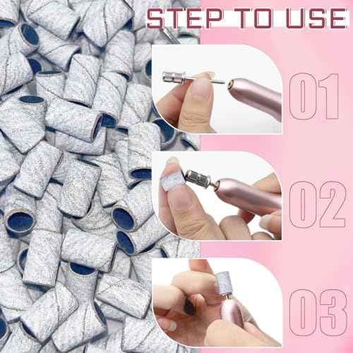 200Pcs Nails Sanding Band, 180 Grit Zebra Sanding Band for Nail Drill Fine Grit Sanding Bands with 3/32¡± Nail Sanding Bit for Natural, Gel Nail, Sand Band 180 Grit Set for Manicure & Pedicure