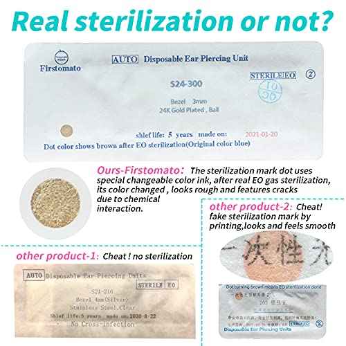 2PCS Disposable Ear Piercing Kit Ear Piercing Gun Self Use Ear Piercings Kit Cartilage Piercing Gun with Hypoallergenic Earrings(3mm Ball,24kt Gold)