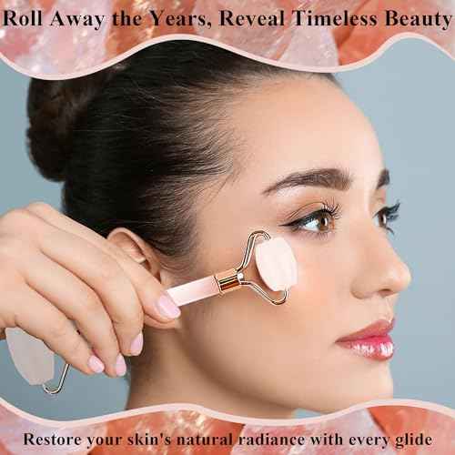 Natural Jade Roller for Face - Aging Wrinkles, Puffiness Facial Skin Massager Treatment Therapy - Premium Jade Stone, by Crystal Lemon (Rose Quartz)