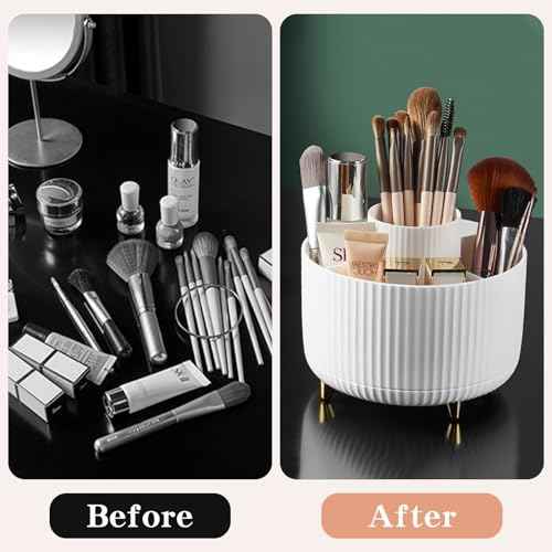 360¡Æ Rotate Makeup Brush Holder Organizer, Makeup Organizers Countertop, Makeup organization and Skincare Storage for Vanity, Desktop, Bathroom (White)