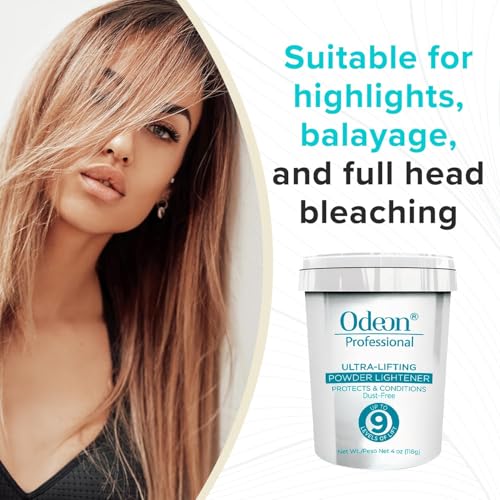 Odeon Professional Ultra-Lifting Powder Lightener ? Hair Bleach Lifts Up to 9 Levels | Dust-Free Formula for Balayage, Highlights & Full Bleach ? Trial Size