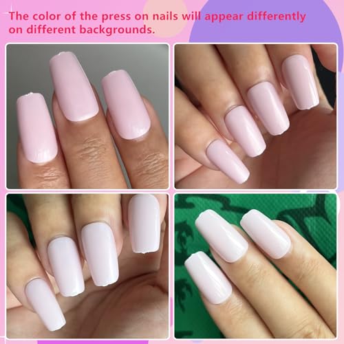 AddFavor 300pcs Coffin Press on Nails Medium Fake Nails Glossy Light Pink Nails Ballerina Square Nail Press on Acrylic False Nail for Women Girls