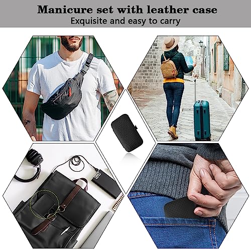Manicure Set Nail Clippers Nail Tools Christmas Stocking Stuffers Pedicure Supplies Toenail Clippers for Women Men Fingernail Toenail Clipper 8 in 1 Manicure Tools Black with Leather Travel Case