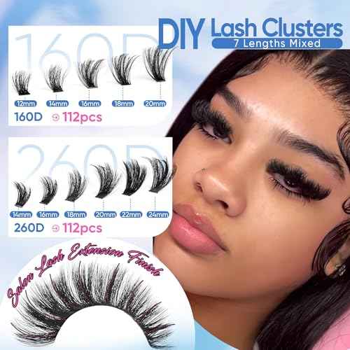 Lash Clusters 160D+260D Eyelash Clusters 12-24mm Long Lash Extension Thick Cluster Eyelash Extensions Volume Strip Mink Lashes Cluster Dramatic Full Salon Look Eyelash by CORUSCATE