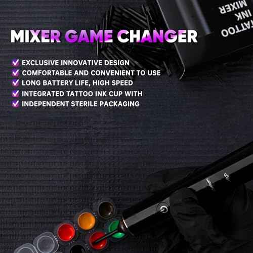 Tattoo Ink Mixer Gun Machine, Mixer Game Changer, 3 Adjustable Speeds Wireless Mixer, Without Continuous Pressing, New Rotary Tattoo Pigment Mixer Set with 100Pcs Mixing Sticks (New Mixer, Black)