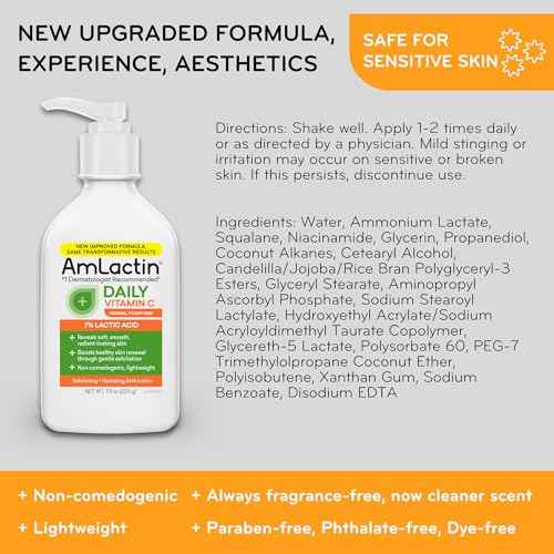 AmLactin Daily Vitamin C Lotion ? Brightening Body Lotion for Dry Skin - No-Scrub Exfoliator and Moisturizer with 7% Lactic Acid AHA and Vitamin C, 7.9 oz (Packaging May Vary)?