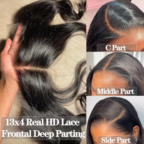 Body Wave 0.095mm Real HD 13x4 Lace Frontal Brazilian Human Hair Real Invisible HD Lace Human Hair Ear to Ear Full Density Lace Frontal Closure Tiny Knots (18inches)