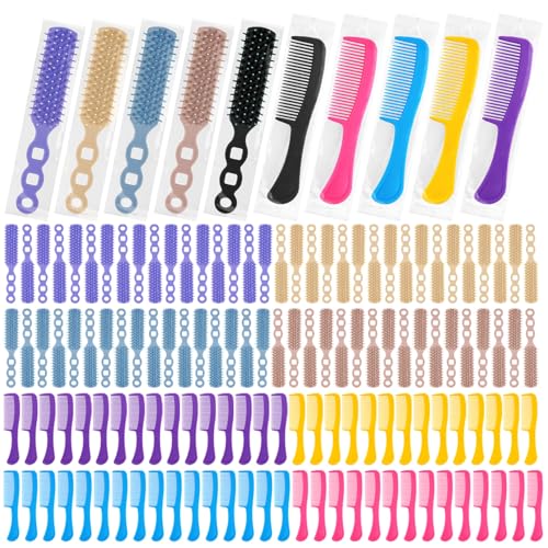 100 Pcs Hair Brush and Comb Set in Bulk for Homeless Individually Wrapped, Bulk Comb Brush Hairbrush for Women Kids Hotel Homeless Charity (Bright Color)