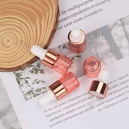 Wresty 15 Pcs Mini Pink Glass Vials Essential Oil Dropper Bottles - Cosmetic Liquid Container for Perfume, Aromatherapy and Sample Bottles with Glass Eye Dropper (1ml(1/4 Dram))