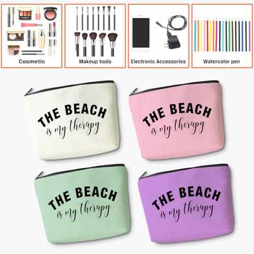 4PCS Beach Vacation Essentials Makeup Bag, Cute Cosmetic Bags for Women, Beach Accessories Travel Toiletry Bag Girls Trip Weekend Gifts for Women Friend Mom Summer Vacation Birthday Mothers Day