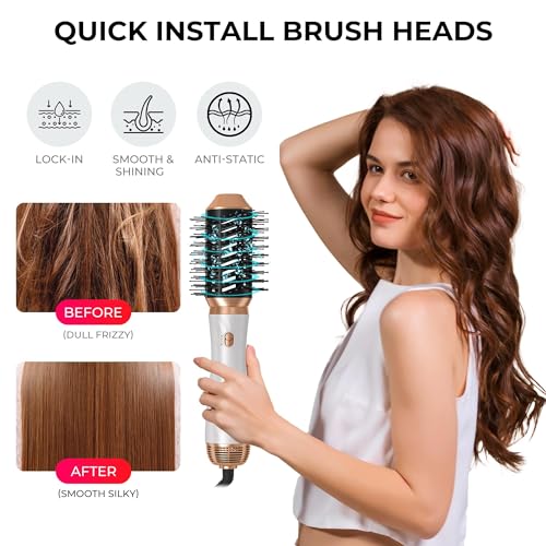6 in 1 Hair Dryer Brush, Upgrade Detachable Blow Dryer Air Styler Wrap Curler, Hot Air Brush Curly Twist Curling Iron, Negative Ion Blow Dryer Hot Styler, Travel Hair Styling Tool