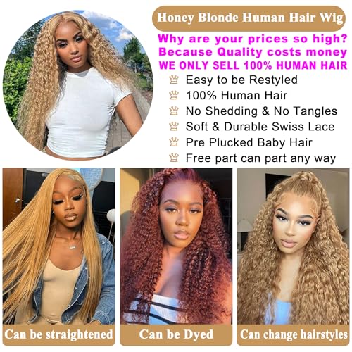 Honey Blonde Wig Deep Wave Lace Front Wig Human Hair Pre-Plucked Blonde 13x6 Hd Lace Front Wig 180% Density For Women