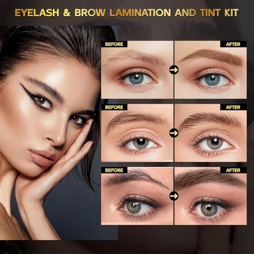 6 IN 1 Lash Lift & Brow Lamination Kit with Black Dark Brown, Home Lash Lift Kit, Quick Lash Curled Brow Perming with All Tools, Safe and Effective Result, Lasts for 6-8 Weeks, Christmas Gift for Her