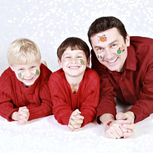 16 Sheets Glitter Christmas Temporary Tattoos for Kids Birthday Party Favors, Christmas Sparkly Winter Holiday Body Decoration Tattoo Stickers for Boys and Girls Goodie Bag Stocking Stuffers