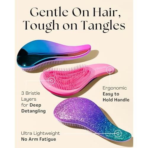 Lily England Detangler Hair Brush for Curly, Thick, Straight & Natural Hair - Gentle Detangling Brush for Women, Kids & Toddlers with Flexible Bristles - Smooth Hairbrush for Wet & Dry Hair, Ombre