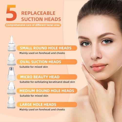 2025 Pore Vacuum, USB Rechargeable Blackhead Remover Vacuum,3 Levels Adjustable Pore Vacuum Blackhead Remover, with 5 Suction Power,6 Probes,Face Vacuum Pore Cleanser for Women & Men-Gold